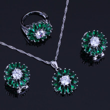 Anel de zircônia cúbica verde fascinante conjunto de joias banhadas a prata cz branca brincos pingente de corrente v0313 2024 - compre barato