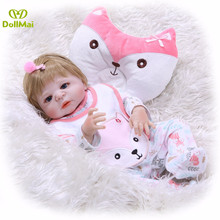 Bebe doll reborn 22"55cm real baby full vinyl silicone reborn dolls toys for children gift with fox pillow bonecas 2024 - buy cheap