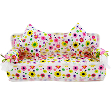 Free Shipping Cute Furniture Dollhouse Furniture Flower Cloth Sofa Couch with 2 Cushions for Barbie Doll DIY Accessories Toys 2024 - buy cheap