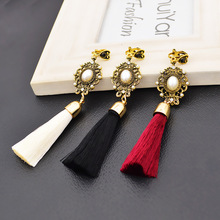 Long Drop Dangle Fringe Earrings Vintage Hollow Carved Flower Pearl Tassel Ear Clips Boho Statement Clip on Earrings No Pierced 2024 - buy cheap