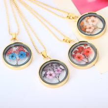 Dried Dried Flowers Round Glass Ball Pendant Necklace Gold  Long Chain Charms Necklace Summer Fine Women Jewelry Fashion 2024 - buy cheap