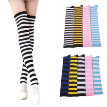 17 Colors Womens Autumn Winter Warming Stripes Stockings Cotton Blended Thigh Highs For Anime School Uniforms 2024 - buy cheap