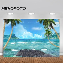 Fondo de playa de verano, palmeras tropicales, playa, Fondo de fotografía, mar azul, cielo, Luau, decoraciones para fiestas 2024 - compra barato