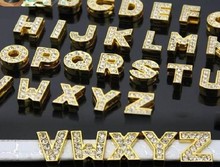 8MM diamantes de imitación de Color oro Bling letras deslizantes 20 unids/lote "N--Z puede elegir cada letra" apto para llaveros de encanto DIY 2024 - compra barato