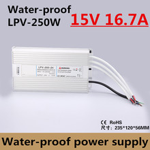 Factory outlet 250W 15V 16.7A IP67 Waterproof LED power supply outdoor use for led strip LED lamp driver LPV-250-15 2024 - buy cheap