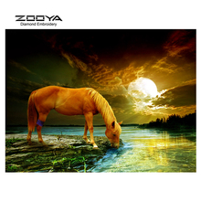 ZOOYA-Cuadro de caballo de Río y luz de luna con diamantes 5D DIY, bordado de punto de cruz, mosaico de diamantes de imitación BJ1499 2024 - compra barato