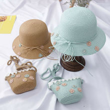 New 2Pcs Baby Kid Beach Bucket Breathable Cap Straw Sun Hat+Shoulder Handbag Straw Bag 2024 - buy cheap