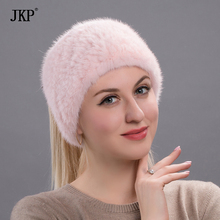 Bufanda de visón de calidad para mujer, gorro de piel de visón auténtica, diadema de punto, silenciador, anillo, pañuelo elástico ruso, novedad de invierno 2021 2024 - compra barato