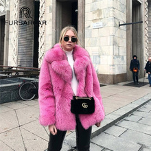 FURSARCAR Dyeable Genuine Fox Fur Coat Women Winter New Luxury Warm Long Sleeve Loose Outertwear Real Fox Fur Jacket Female 2024 - buy cheap