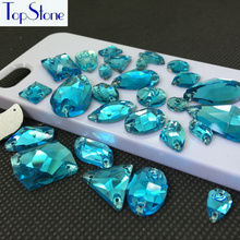 Aquamarine Color Glass Crystal Sew on Rhinestones Flatback Drop,Oval,Rivoli More Shapes Sew-on Stone Diy Dress Clothing Making 2024 - buy cheap