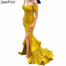 Janevini-vestido longo de noite robe sereia, decote em v, manga longa, com lantejoulas, estilo arábia, sexy, plus size, festa, jurken 2024 - compre barato