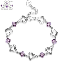Real 925 Sterling Silver Romantic AAA Grade Austrian Crystal CZ Love Heart Chain & Link Bracelets For Women Wedding Jewelry 2024 - buy cheap