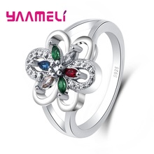 High Quality 925 Sterling Silver Colorful Flowers Shape Design Cubic Zircon Finger Rings Crystal Jewelry For Women Girls 2024 - buy cheap