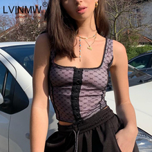 LVINMW Sexy Mesh Polka Dot print breasted Slash Neck crop top 2019 Summer Women Sleeveless Camisole Top Female Streetwear Tshirt 2024 - buy cheap