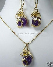 LHX54016>>>>>fine purple * Natural stone circle dragon pendant/earrings set 2024 - buy cheap