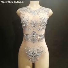 Women Sexy Stage Glass Rhinestone Perspective Mesh Bodysuit 3D Printed Nightclub Party Birthday Celebrate Stage Wear Costumes 2024 - buy cheap