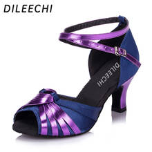 DILEECHI Green Purple Satin Women's Latin dance shoes Ballroom dancing shoes low heel height 4cm and 6cm 2024 - buy cheap