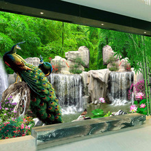 Mural 3D de paisaje Natural, papel tapiz de paisaje de bambú, Alfombra de pavo real, ropa de cama, papel de pared 3D no tejido, Fondo de TV 2024 - compra barato
