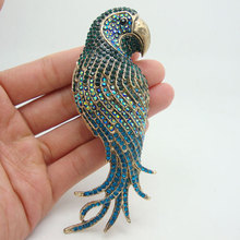 Vintage Retro Parrot Bird Animal Art Deco style Brooch Pin Pendant Green Rhinestone Crystal 2024 - buy cheap