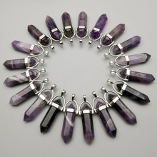 fashion natural stone purple crystal pillar Pendants & necklaces for making Jewelry charm Point accessories 50pcs/lot wholesale 2024 - buy cheap