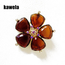 Brown Flowers Petal Brooches Glass Stones Vintage Accessories For Women Girl 2024 - buy cheap