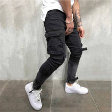 Мужские джинсы-карго, облегающие джинсы-карго с несколькими карманами для мотоциклистов, в стиле хип-хоп 2024 - купить недорого