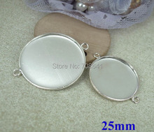 25mm New Silver Plated Brass Blank Round Bezel cups w/ 2 Loops Disc Cabochon Pendant Connectors Settings DIY Findings Wholesale 2024 - buy cheap