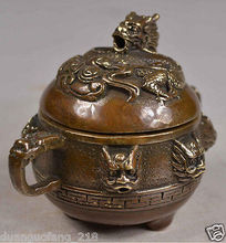 Old Collectibles Chinese Handwork Copper Carving Incense Burner Dragon Lid 2024 - buy cheap