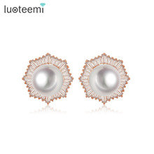 LUOTEEMI Europe Trendy Luxurious Jewelry Rose Gold-Color Elegant Shiny CZ Setting Stud Earrings Stud Bride Wedding Gift 2024 - buy cheap