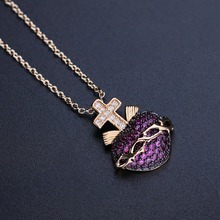 Newranos Loving Heart Pendant Necklace CZ Zircons Cross Pendant Link chain Colar for women Fashion Jewelry Hot Sale NWX001382 2024 - buy cheap