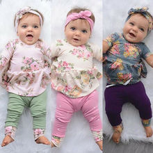PUDCOCO UK/Детское платье с цветочным рисунком для маленьких девочек топы, штаны, брюки комплект одежды из 3 предметов 2024 - купить недорого