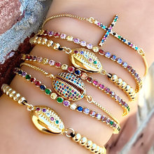 Conjunto de pulseira de arco-íris com pedra de zircônia colorida, corrente dourada, concha do mar, cruz da moda, pulseiras para mulheres, joias presentes brtb59 2024 - compre barato