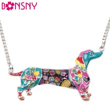 Bonsny Enamel Alloy Dachshund Dog Necklace Pendant Chain Collar Fashion Animal Jewelry For Women Girls Pet Lovers Gift Wholesale 2024 - buy cheap