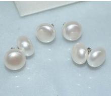 free shipping>>>>noble jewelry  Wholesale 3 pairs 14-13 mm white half round FW pearl stud 925S earring 2024 - buy cheap