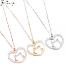 Jisensp Lovely Design Heart-shaped Cat Charm Necklace Korean Sweet Style Stainless Steel Necklaces & Pendants for Women Girls 2024 - buy cheap