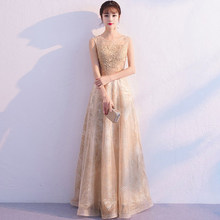 Aswomoye A-Line Golden Evening Dress 2018 New Illusion Sexy O-Neck Special Occasion Dress Prom Party Dress robe de soiree 2024 - buy cheap