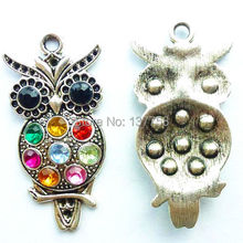 5pcs Beautiful Tibetan Silver Rhinestone Owl Charms Pendant Bead APJ024 2024 - buy cheap