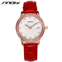 SINOBI Flower Dial Watch Woman Red Leather Strap Female Watch Complete Calendar Fashion Women Watches Luxury Quartz-Watch 2024 - buy cheap
