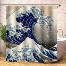 Japanese bath shower curtain fabric The Great Wave off Kanagawa Shower Curtain with Sea Wave Pattern Waterproof Bathroom Or Mat 2024 - buy cheap