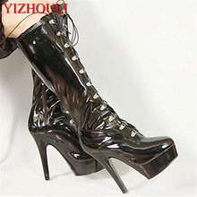 Sexy 15 cm thick bottom crystal high-heeled boots/pole dancing boots performance Cotton-padded leather shoes 2024 - buy cheap