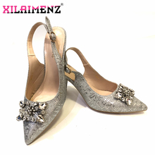 Latest Design Silver Color Italian Ladies Shoes Decorated with Rhinestone Nigerian Party Sandals for Women Wedding Shoes 2024 - buy cheap