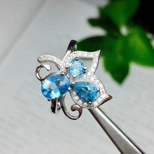 Blue topaz ring Natural real blue topaz ring 925 sterling silver Free shipping 2024 - buy cheap