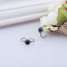 Retro 925 prata esterlina jóias thai prata criativo torção preto feminino acessórios anel de abertura r158 2024 - compre barato