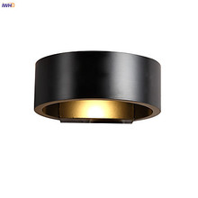 Iwhd-lâmpada de parede led redonda, preto, branco, nórdico, para banheiro, espelho, quarto, preto 2024 - compre barato