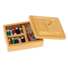1/12 Golden Sewing Box Set Knitting Threaded Spool Wooden Miniature Dollhouse Life Scenes Decor Accessories 2024 - buy cheap