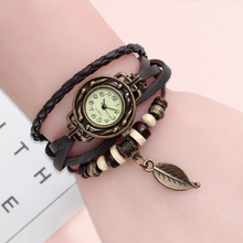 Multicolor High Quality Women Genuine Leather Vintage Quartz Dress Watch Bracelet Wristwatches leaf gift Christmas free shipping 2024 - купить недорого