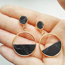 Fashion Black Marble Natural Stone Earrings For Women Simple Round Circle Geometric Drop Earrings Oorbellen Boucle D'oreille 2024 - buy cheap