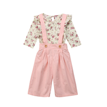 Autumn Toddler Kid Baby Girl Clothes Set Princess Long Sleeve Floral Top Bib Strap Suspender Overalls Pants Panties 2Pcs Outfit 2024 - buy cheap