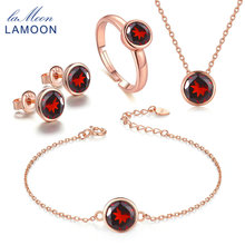 LAMOON Classic Real 925 Sterling Silver Natural Red Garnet  Jewelry Sets S925 Fine Jewelry for Women Wedding Gift V007-1 2024 - buy cheap