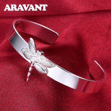 Fashion 925 Silver Dragonfly Open Cuff Bracelet Bangle For Women Wedding Party Silver Jewelry 2024 - buy cheap
